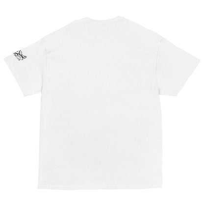 PapiJohn® 🏛️ Sala 8 | The Artpop Diva | Comic-Sketch Canvas — Back view of the White Canvas Tee. Displaying a clean, minimalist pure white cotton back that allows the frontal cinematic artwork and left sleeve signature to command full attention. Authentic honest luxury archive apparel gestated in Cadifornia for the real ones.