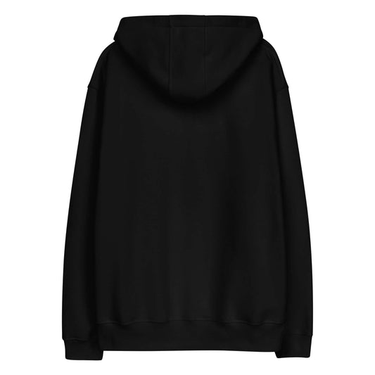 PapiJohn® 🏛️ Sala 9 | Centered Signature | Premium Eco-Canvas — Back view of the black heavyweight eco-canvas hoodie. Displaying a clean, minimalist dark drape that highlights the premium structure and sustainable fabric. Authentic conscious art and honest luxury streetwear designed for the real ones.