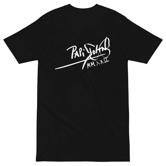 PapiJohn® 🏛️ Sala 9 | Classic Signature | Icon Noir Canvas — Back view showing the premium heavyweight black cotton t-shirt silhouette and clean architectural drape of the Black Canvas Tee by $arah Free 💎. Gallery archive piece, honest luxury apparel, and wearable art curated in Cadifornia.