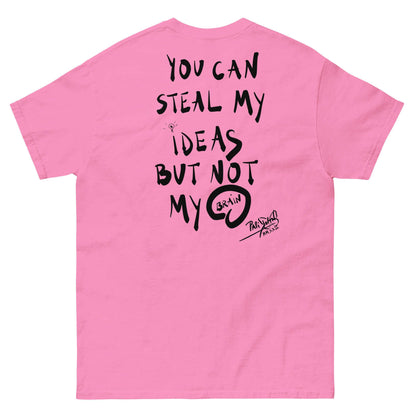 PapiJohn® 🏛️ Sala 9 | The Creative Mind | Manifesto Piece — Back view of the Azalea Pink Canvas. Featuring the raw black graffiti ink manifesto and hand-drawn brain graphic by $arah Free 💎 against a striking pink backdrop.