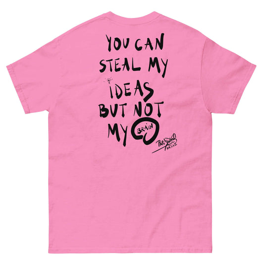 PapiJohn® 🏛️ Sala 9 | The Creative Mind | Manifesto Piece — Back view of the Azalea Pink Canvas. Featuring the raw black graffiti ink manifesto and hand-drawn brain graphic by $arah Free 💎 against a striking pink backdrop.