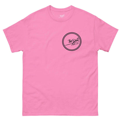 PapiJohn® 🏛️ Sala 9 | The Creative Mind | Manifesto Piece — Front view of the Azalea Pink Canvas Tee with the classic Round Logo archive seal.