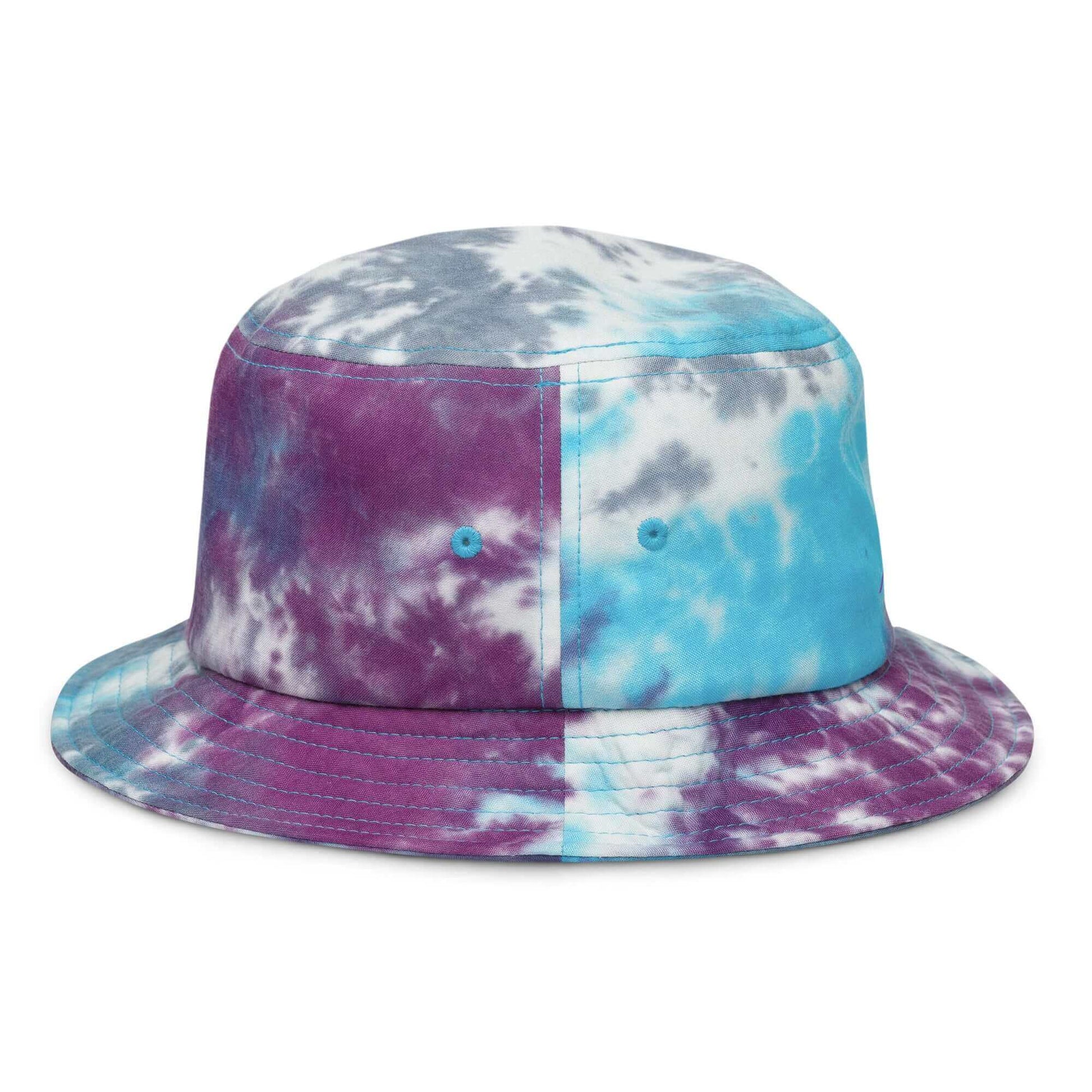 PapiJohn® The Tie-Dye Signature Limited Edition Bucket hat back perspective tracking the seamless circular unstructured brim geometry and pristine multi-panel cotton fabric alignment | Artist-Led Streetwear