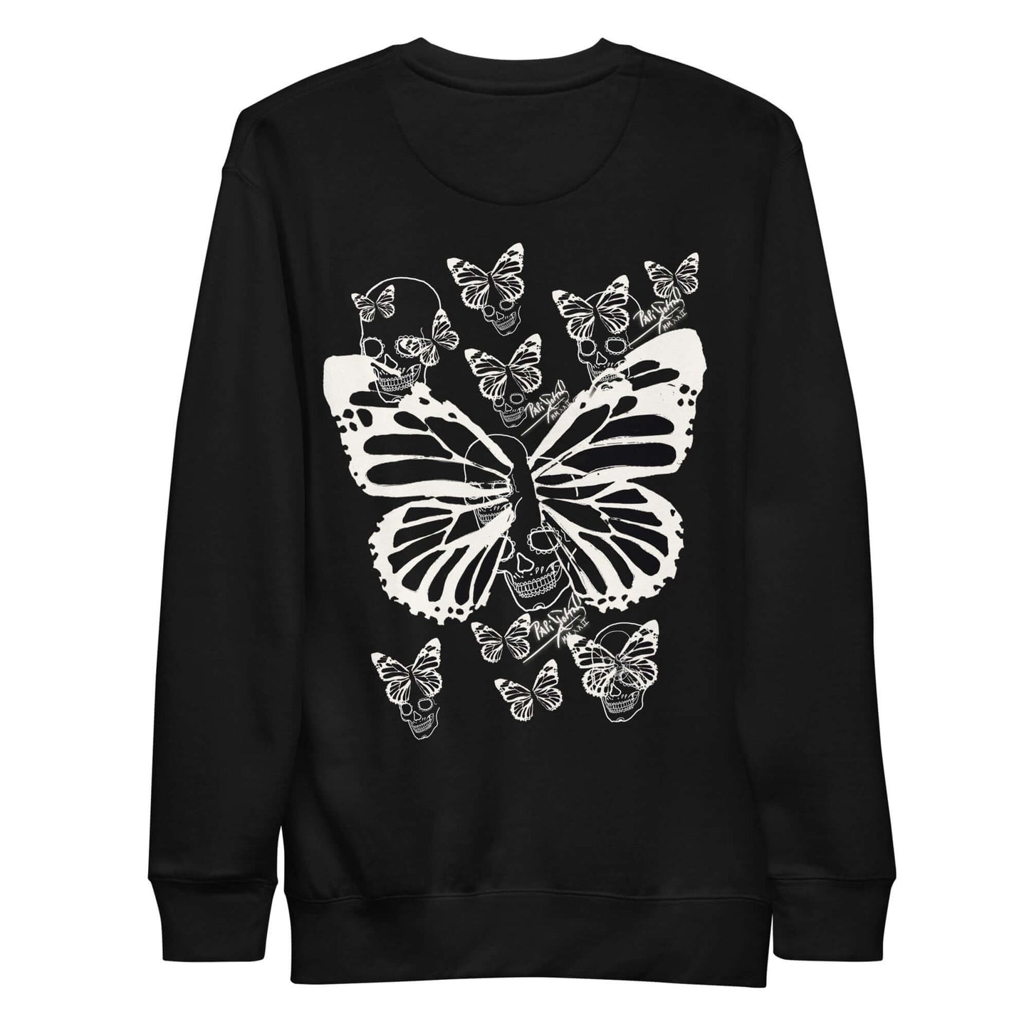 Sudadera papijohn graffiti blanco calavera mariposas negra