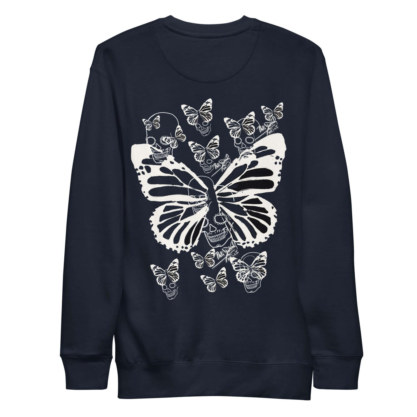 Sudadera papijohn graffiti blanco calavera mariposas azul