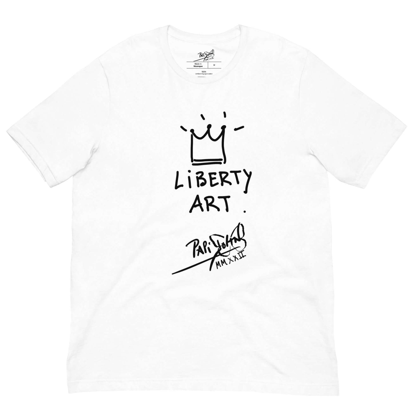 camiseta blanca con grafiti liberty art firma papijohn