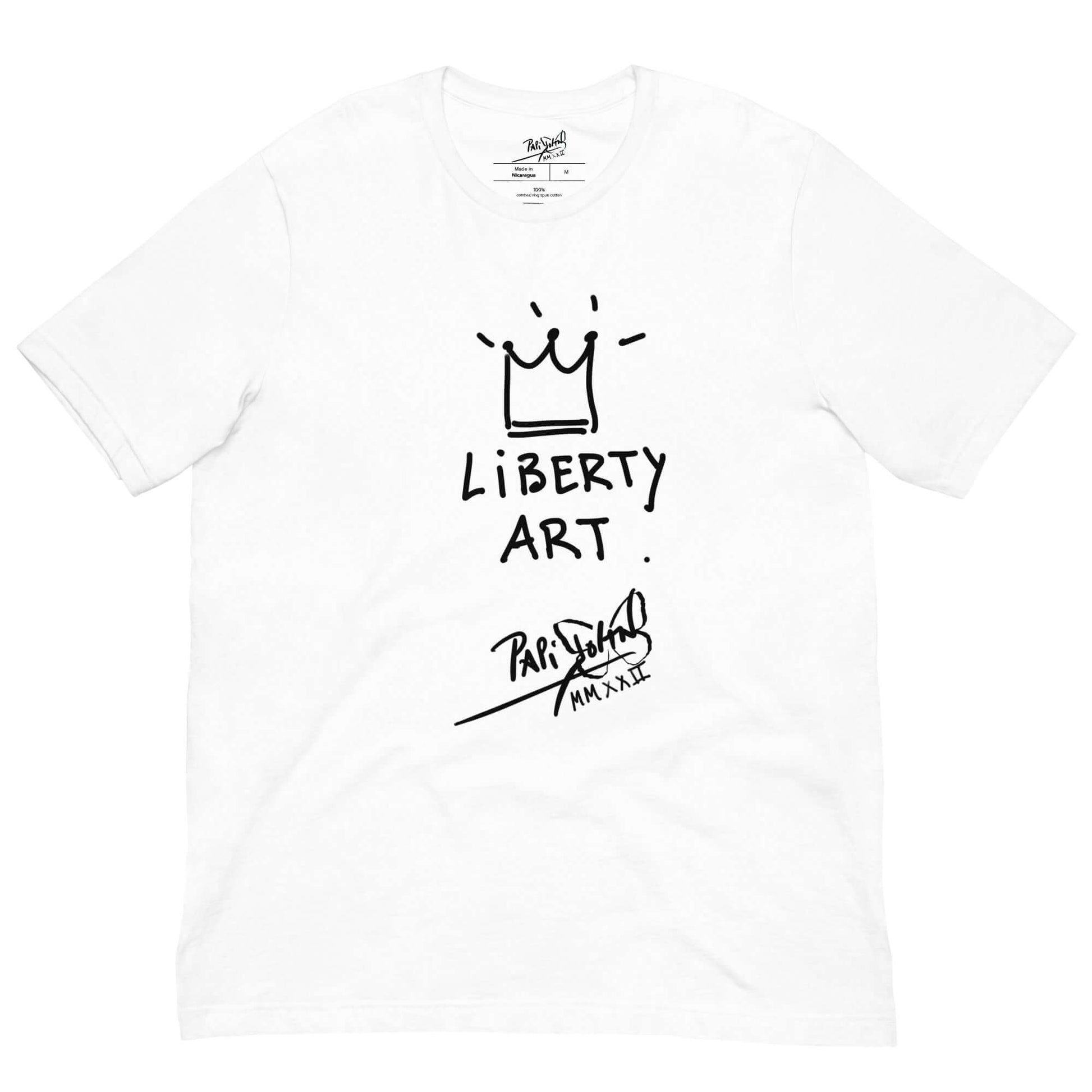 camiseta blanca con grafiti liberty art firma papijohn